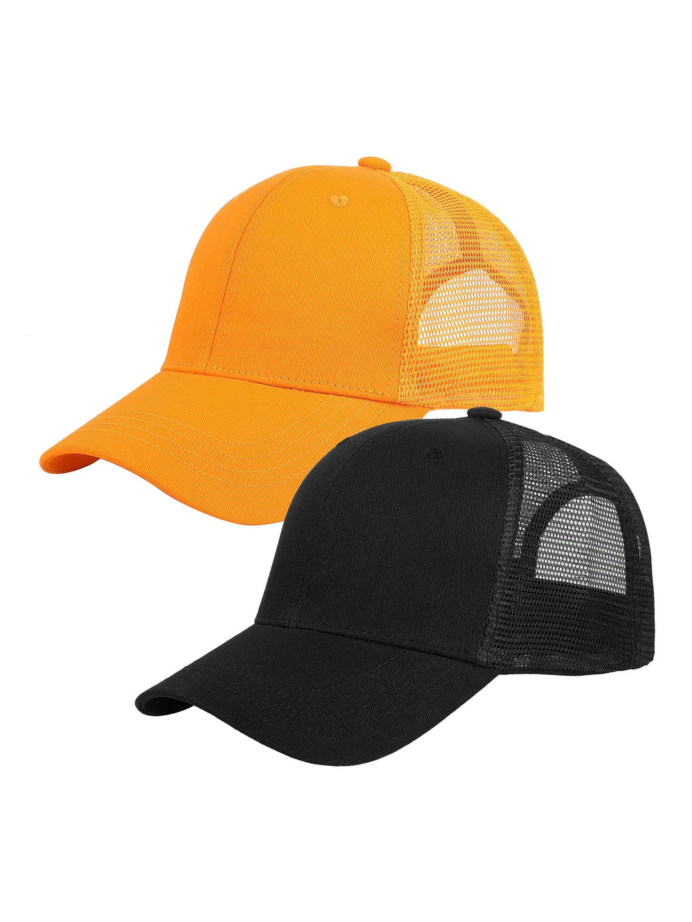 Trucker Hat Baseball Cap Structured Plain Design | 2 Pack, Black, Gold | Size OS